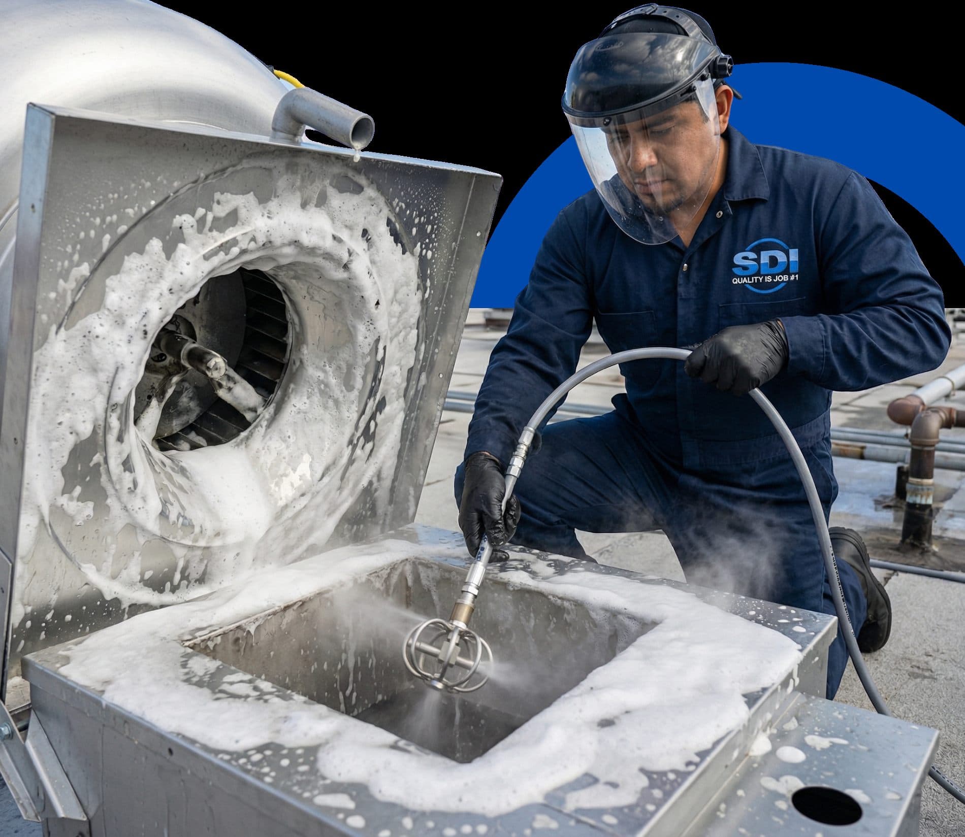 SDI Quality technician precision cleaning commercial kitchen exhaust equipment